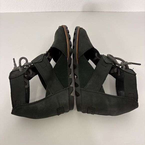 Sorel Black Leather Cutout Side Wedge Lace Up Sandals Size 8 - Picture 7 of 9